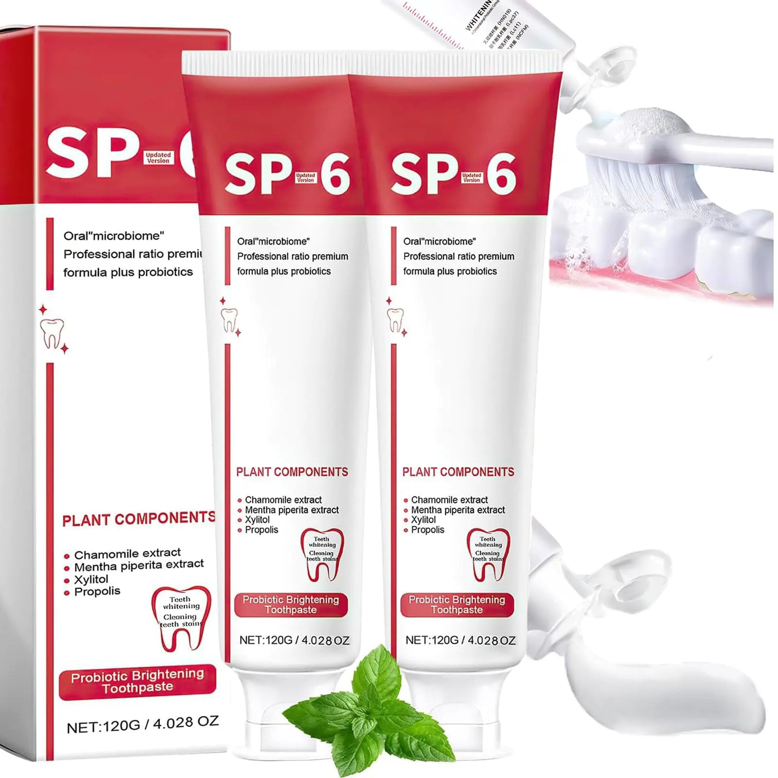 Sp-6 Ultra Whitening Sp-6 Probiotic Whitening Toothpaste Ultra Whitening Toothpaste sp6 Probiotic Brightening ToothpasteDeep Cleaning Care ToothpasteFresh Breath120g (2Pcs)